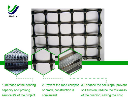 Geogrid de plástico biaxial reforzado de culvero resistente a la corrosión química