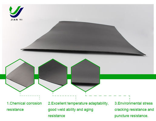 Geomembrana lisa de HDPE resistente a los químicos con un contenido de negro de carbono de 2,0 a 3,0%