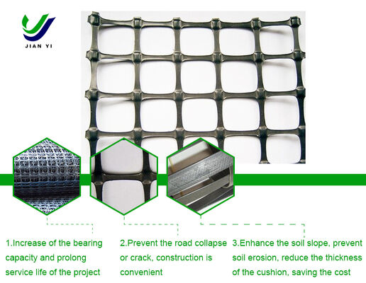 Geogrid de plástico biaxial con refuerzo bidireccional, resistencia a los rayos UV y gran capacidad de carga para ingeniería de cimentaciones