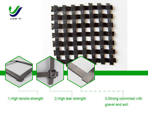 Geogrid compuesto de acero y plástico con fuerte capacidad de carga, resistencia a los rayos UV y resistencia a la tracción de 30 ~ 120KN / m para ingeniería de trabajo pesado