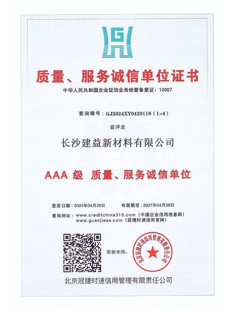 China Changsha Jian-Yi New Material Co., Ltd. certificaciones