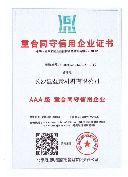 China Changsha Jian-Yi New Material Co., Ltd. certificaciones