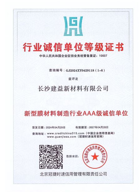 China Changsha Jian-Yi New Material Co., Ltd. certificaciones