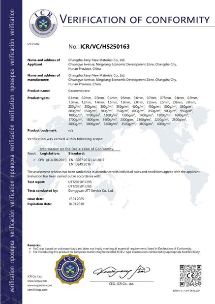 China Changsha Jian-Yi New Material Co., Ltd. certificaciones