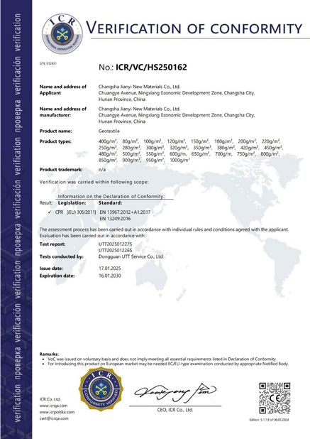 China Changsha Jian-Yi New Material Co., Ltd. certificaciones