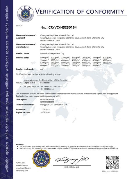 China Changsha Jian-Yi New Material Co., Ltd. certificaciones